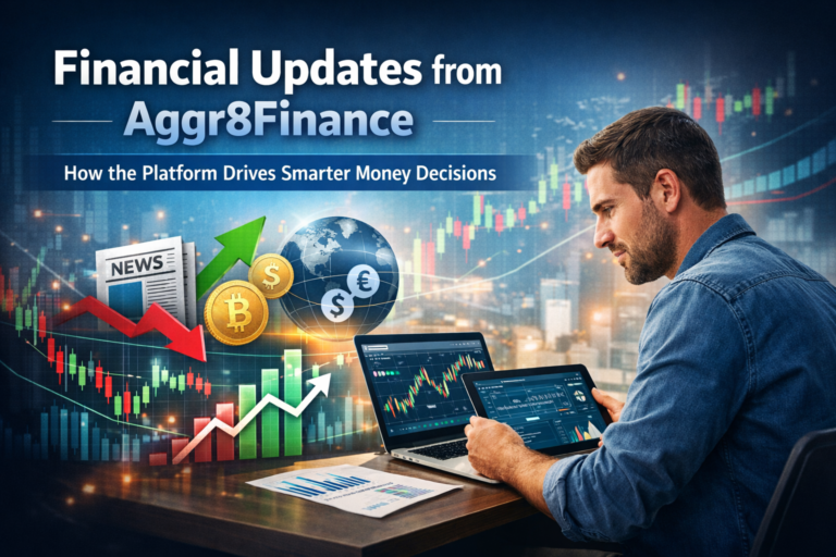 A professional reviewing live market data and stock charts, symbolizing how Financial Updates from Aggr8Finance support smarter money decisions.